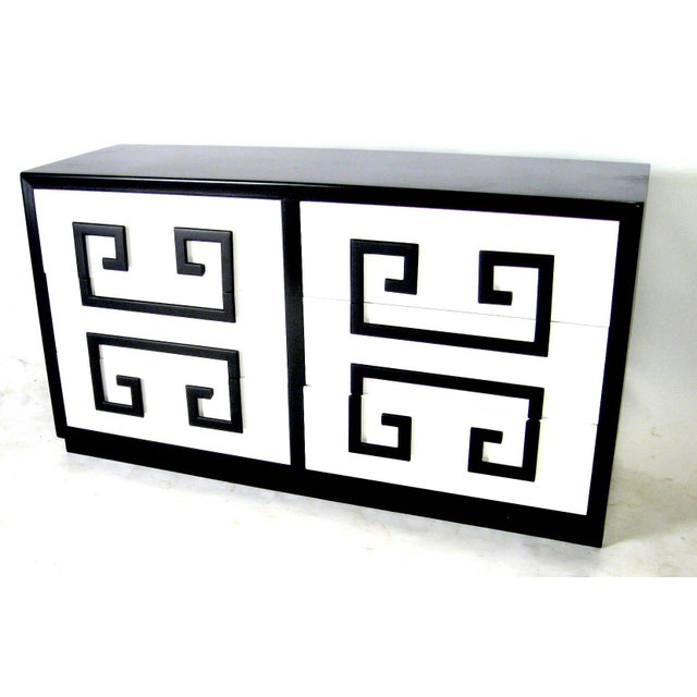 1940s James Mont for Kittinger Black and White Greek Key Credenza For Sale - Image 5 of 8
