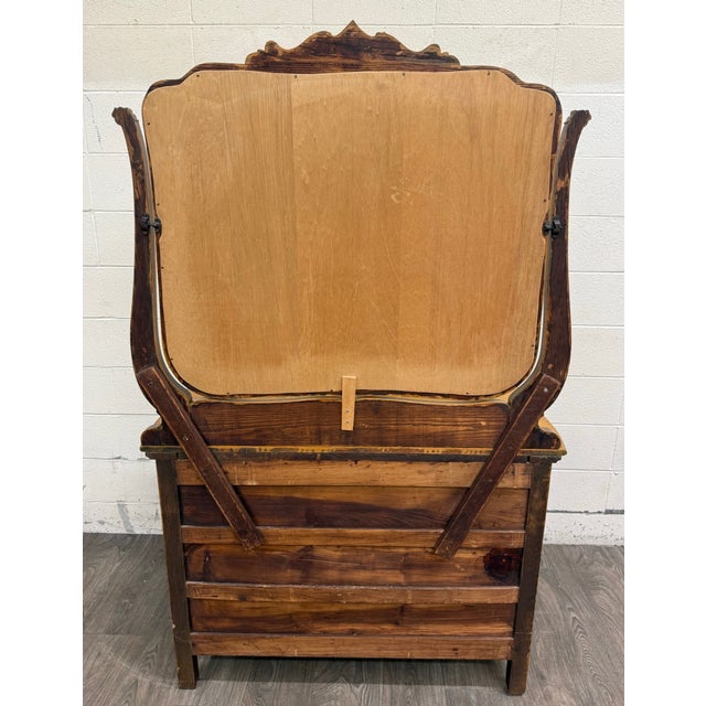 Antique Victorian Tiger Oak Serpentine Dresser With Beveled Mirror For Sale - Image 17 of 17