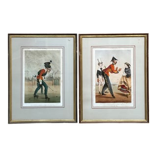 Antique Framed Military Caricature Prints - Pair For Sale