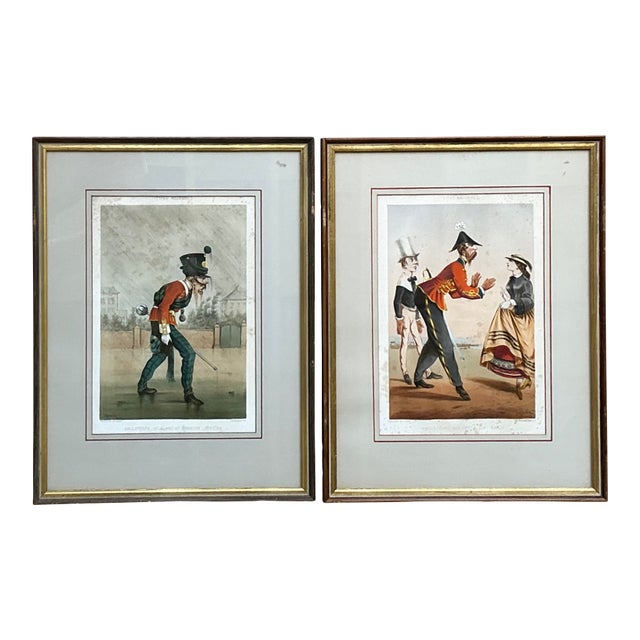Antique Framed Military Caricature Prints - Pair For Sale