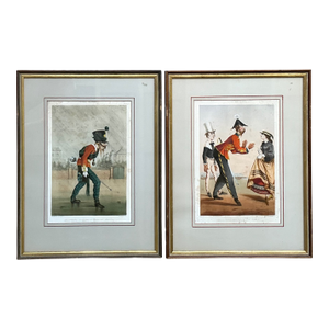 Antique Framed Military Caricature Prints - Pair