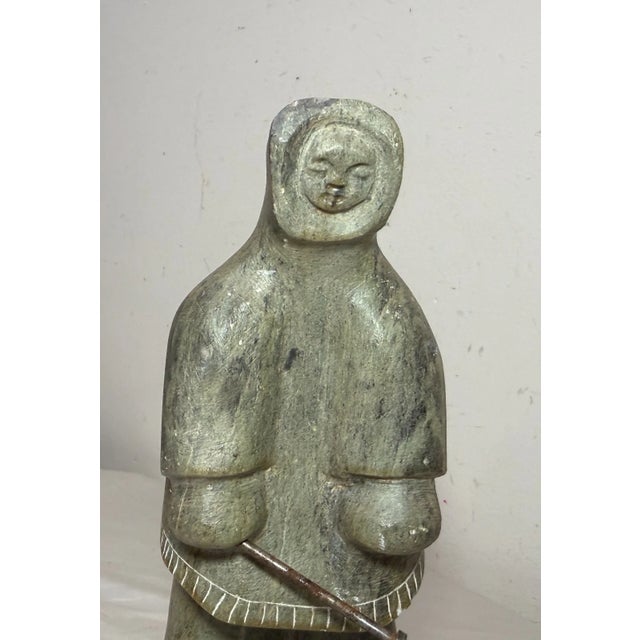 Vintage Hand Carved Soapstone Canadian Figure Dimu Eskimo Sculpture Inuit Statue For Sale In New York - Image 6 of 12