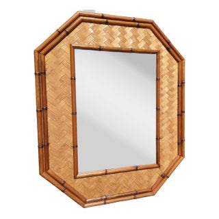 1950s Mid-Century Modern Beach Coastal Lani Sunroom Tropical Chinoiserie Bamboo & Rattan Wall Mirror For Sale