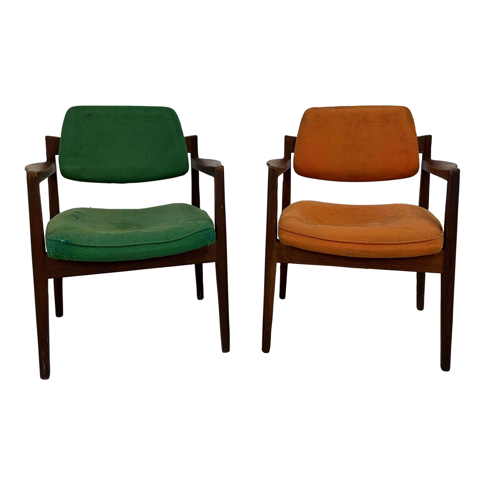 Pair of Jens Risom Walnut Arm Chairs | Chairish