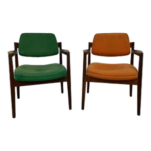 Pair of Jens Risom Walnut Arm Chairs