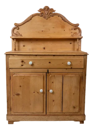 Late 19th Century Large French Pine Sideboard With Carved Crest and Shelf