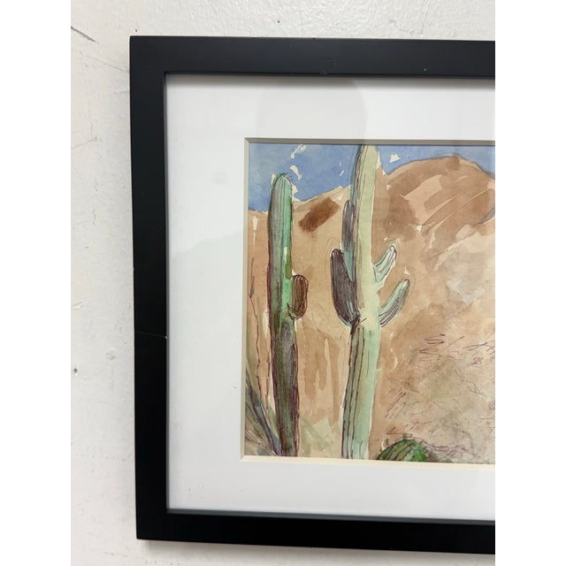 Paint Landscape Watercolor of Desert Scene, Framed For Sale - Image 7 of 12