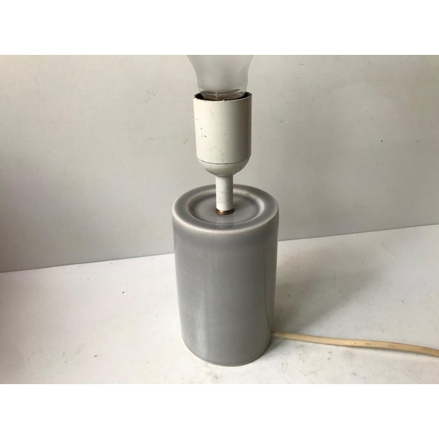 1970s Cylindrical Gray Celadon Table Lamp by Aksel Larsen for Axella, 1970s For Sale - Image 5 of 10