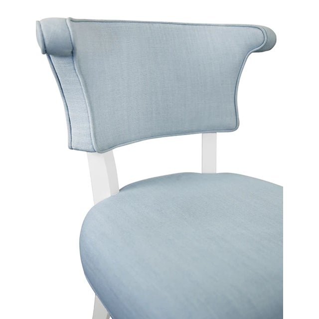 Sky Blue Matthew Izzo Home Eloise Light Blue Performance Linen and Matte White Lacquer Round Back Dining Chair For Sale - Image 8 of 9