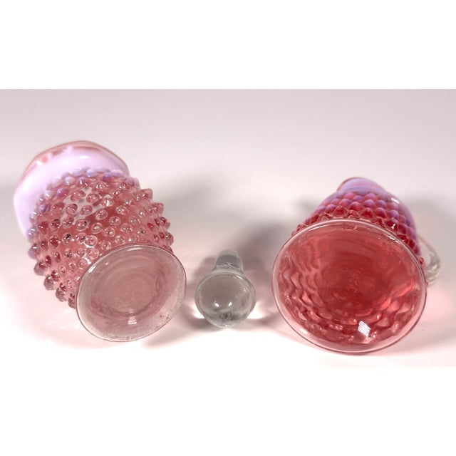 Mid 20th Century Fenton Cranberry Opalescent Hobnail Cruet & Bud Vase Set For Sale - Image 6 of 9
