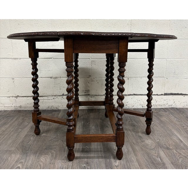 Jacobean Antique 1800s English or American Jacobean Revival Drop Leaf Gate Leg Table For Sale - Image 3 of 14