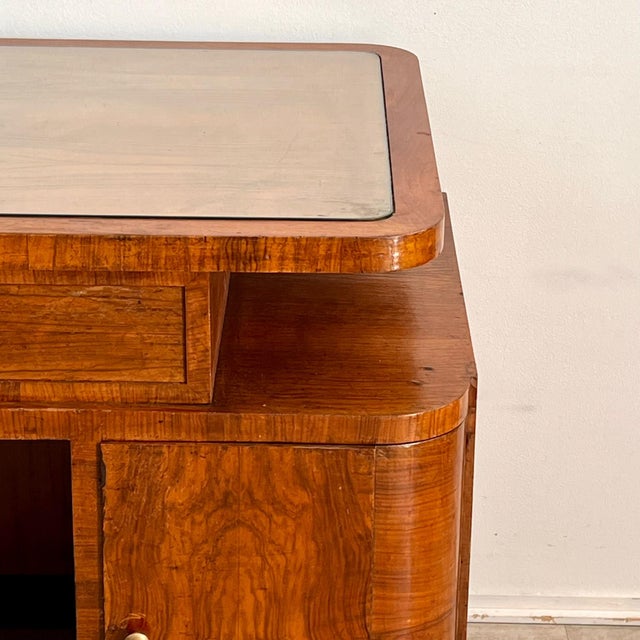 Wood Art Deco Burl Wood Center Desk with Glass Insert, Italy, 1940s For Sale - Image 7 of 15