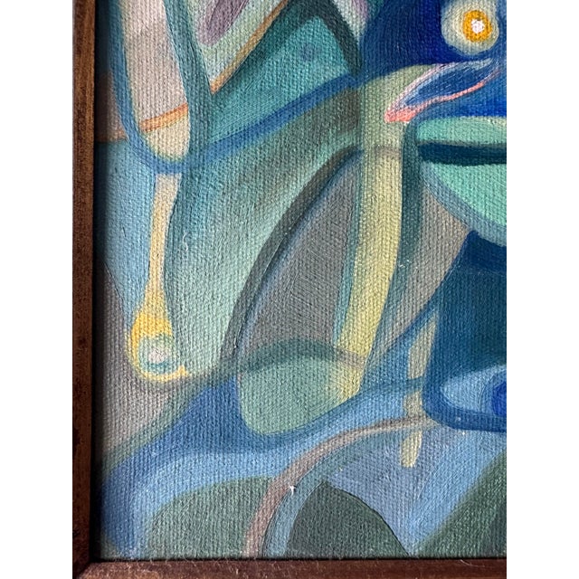 1980s Vintage Brazilian Abstract Fish Oil on Canvas Painting, Signed Claudia E., Framed For Sale - Image 5 of 8