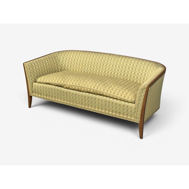 1950s John Stuart, Curved Settee, Walnut, Fabric, Usa, 1950s For Sale - Image 5 of 10