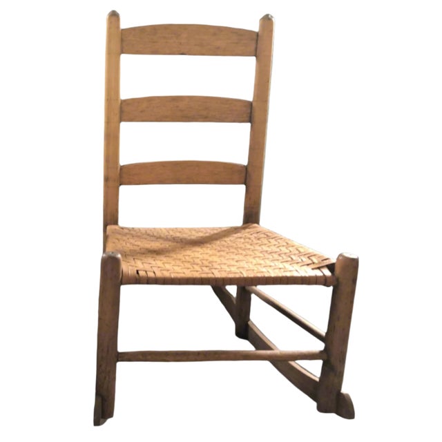 Late 19th Century Antique Child Ladder Back Chairs With Splint Weaver Seats , a Rocker and a Chair For Sale - Image 5 of 5