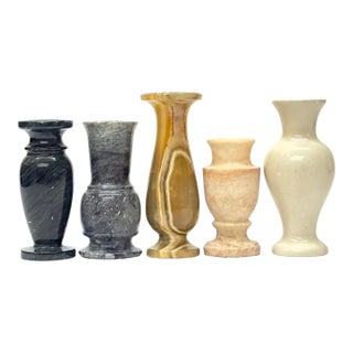 Vintage Eclectic Earth-Toned Stone Bud Vase Curation - Set of 6 For Sale
