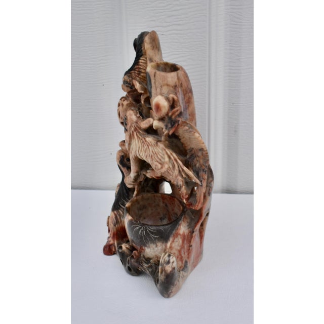 Chinese Antique Animal Carved Soapstone Triple Vase Sculpture For Sale - Image 3 of 14
