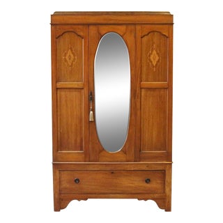 1900s Antique English Inlaid Mahogany Edwardian Armoire For Sale
