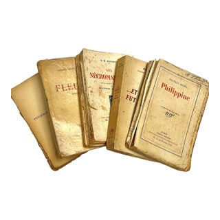 Antique Early 1900s French Unbound Library Books - Set of 5 For Sale