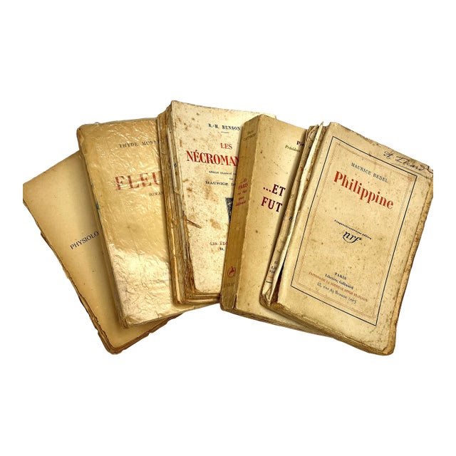 Antique Early 1900s French Unbound Library Books - Set of 5 For Sale