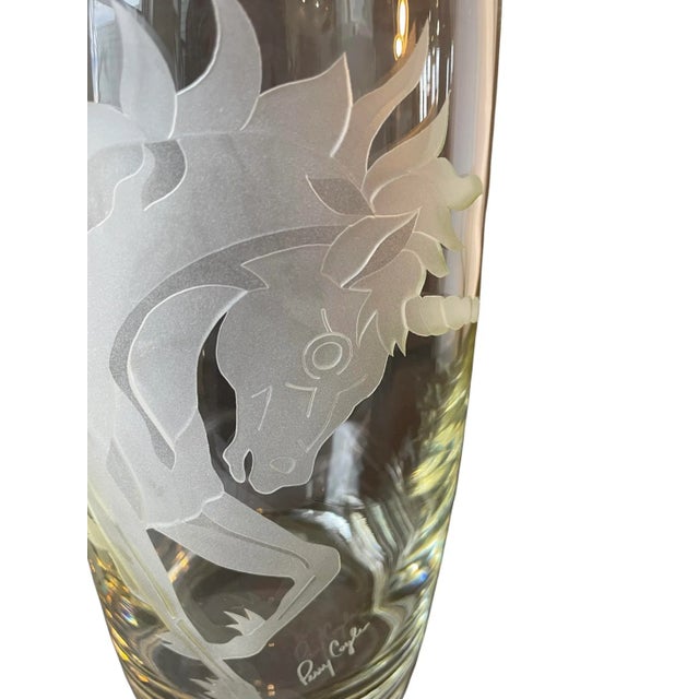 Large Decorative Art Glass Unicorn Vase Signed Perry Coyle For Sale - Image 9 of 13