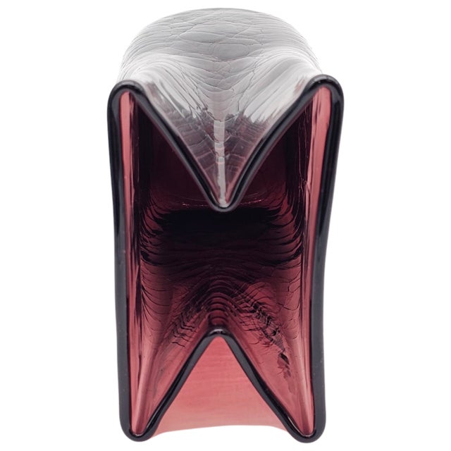 Blenko Glass 8813 Don Shepherd Amethyst Paper Bag Vase Crackle 8.5" For Sale - Image 9 of 13