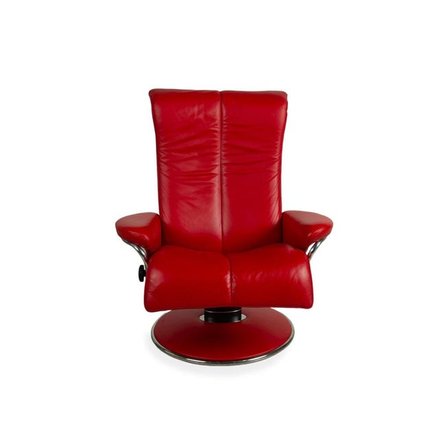 Animal Skin Set of Lounge Chair and Ottoman in Red Leather from Stressless For Sale - Image 7 of 16
