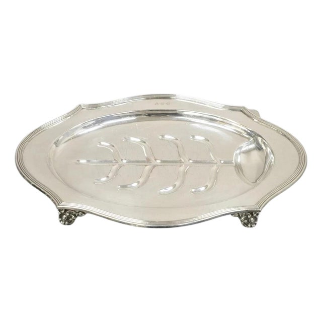 Vintage English Sheffield Meat Cutlery Serving Platter Tray "Asc" Monogram For Sale