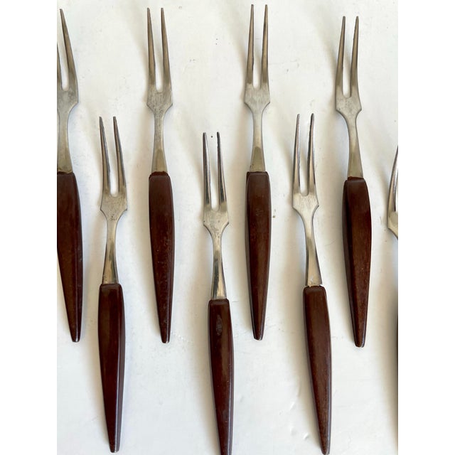 Mid-Century Danish Modern Stainless Steel Appetizer Forks – Set of 13 For Sale - Image 4 of 7