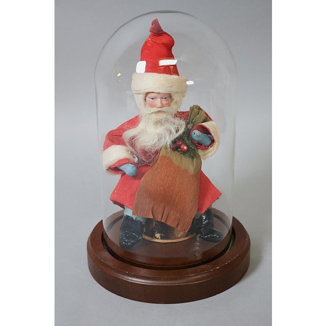 Rustic Antique German Crepe Paper & Spun Cotton Santa Figure Under Glass Dome, Made in Germany, Circa 1920s For Sale - Image 3 of 10