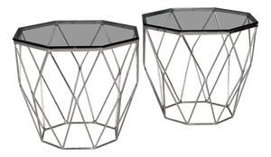20th Century English Chrome & Glass Octagonal Side Tables, 1980s, Set of 2
