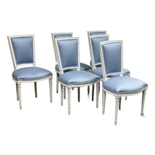 Louis XVI Style White Washed Dining Side Chairs, Set of Six For Sale