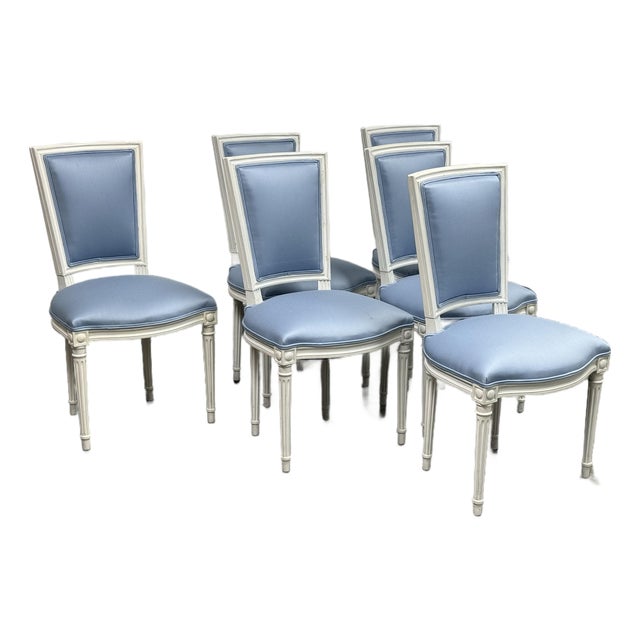 Louis XVI Style White Washed Dining Side Chairs, Set of Six For Sale