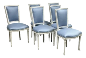 Louis XVI Style White Washed Dining Side Chairs, Set of Six