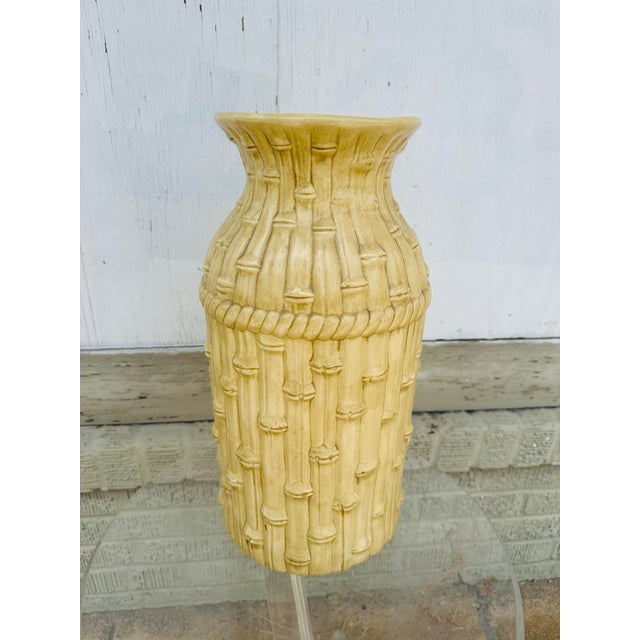 This is a vintage ceramic bamboo-form vase, dating from 1992 according to the handwritten signature on the underside. The...