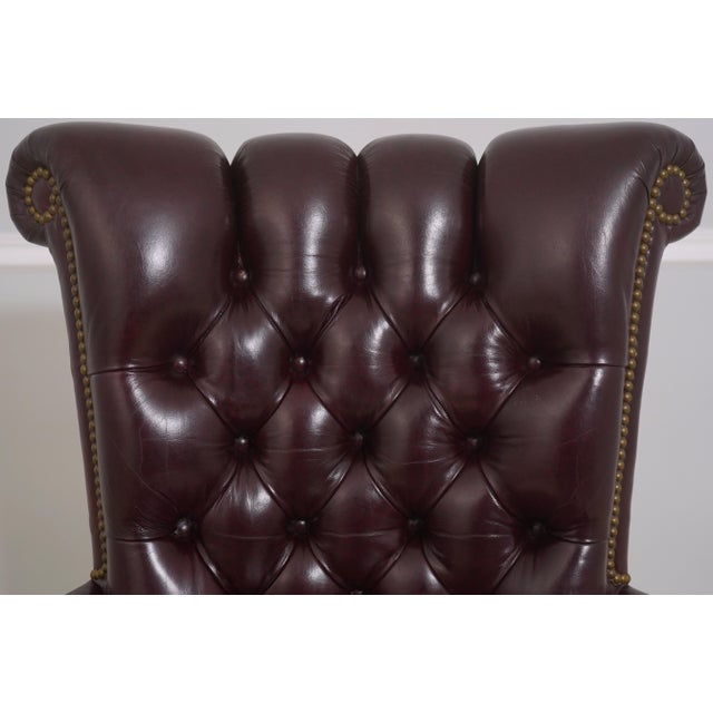 1970s Kittinger Burgundy Tufted Leather Executive Desk Chair For Sale - Image 5 of 18