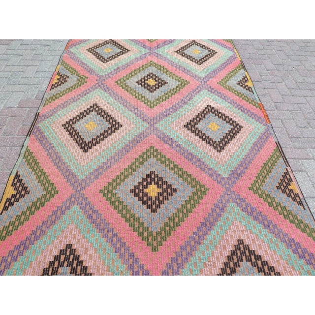 Moroccan 1960s Anatolia Rug Embroidery Kilim Large Rug Moroccan Rug Floor Wool Area Rug - 68x119" For Sale - Image 3 of 11