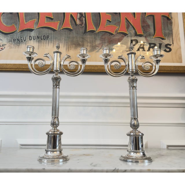 A Pair of Christofle Malmaison Silver-Plated Candelabra for Two Candles For Sale In New York - Image 6 of 6