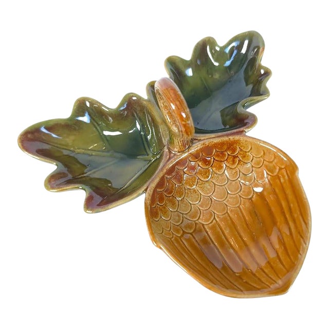 Sculptural Acorn & Oak Leaf Ceramic Divided Serving Dish For Sale