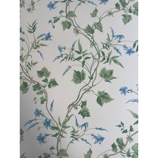 Brunschwig and Fils Euro Wallpaper Roll of Wendover Green and Blue Floral For Sale