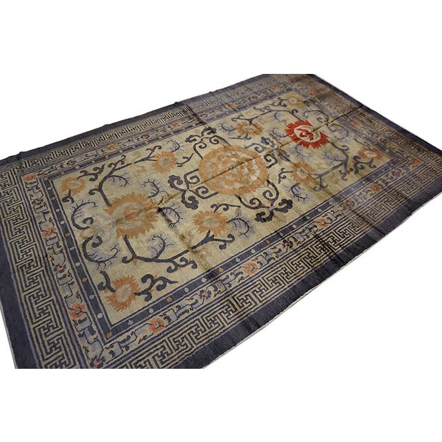 Marvelous Tan Beige and Blue Color With Chinoiserie Design Antique Chinese Ningxia Silk Rug For Sale In New York - Image 6 of 6
