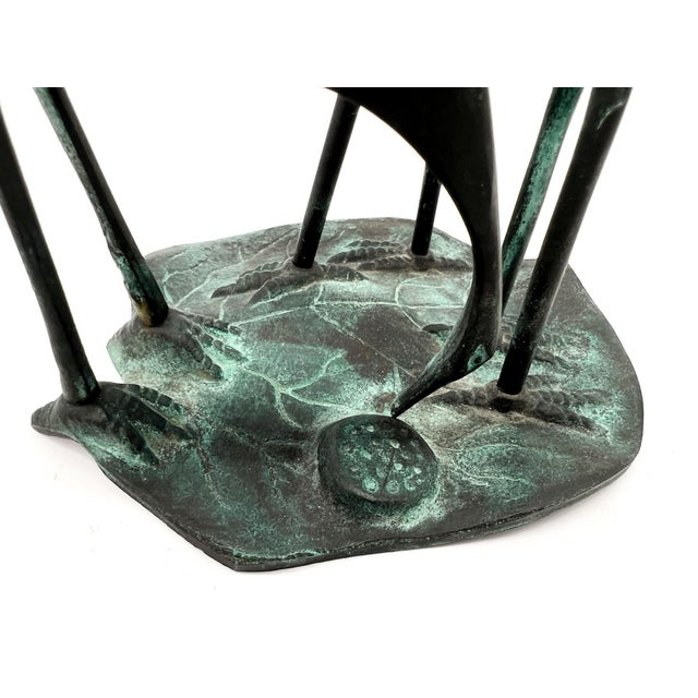 Mid 20th Century Vintage Verdigris Bronze Crane Trio Sculpture - Mid-Century, Asian Inspired, Coastal For Sale - Image 5 of 12