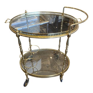 Hollywood Regency Brass Bar Cart For Sale