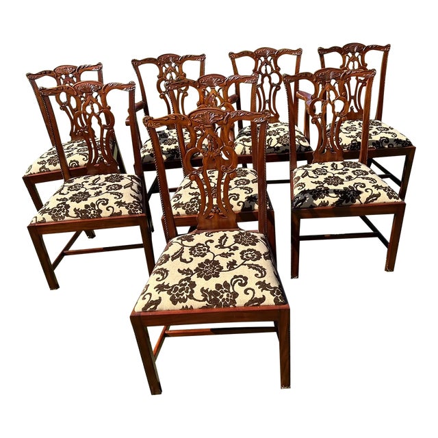 Maitland-Smith Chippendale Style Mahogany Dining Chairs, Massachusetts- Set of 8 For Sale