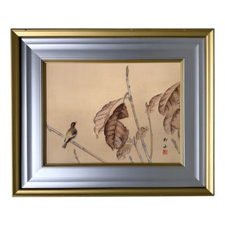 Mimoto, Songbird, 1970s, Silk Painting, Framed For Sale