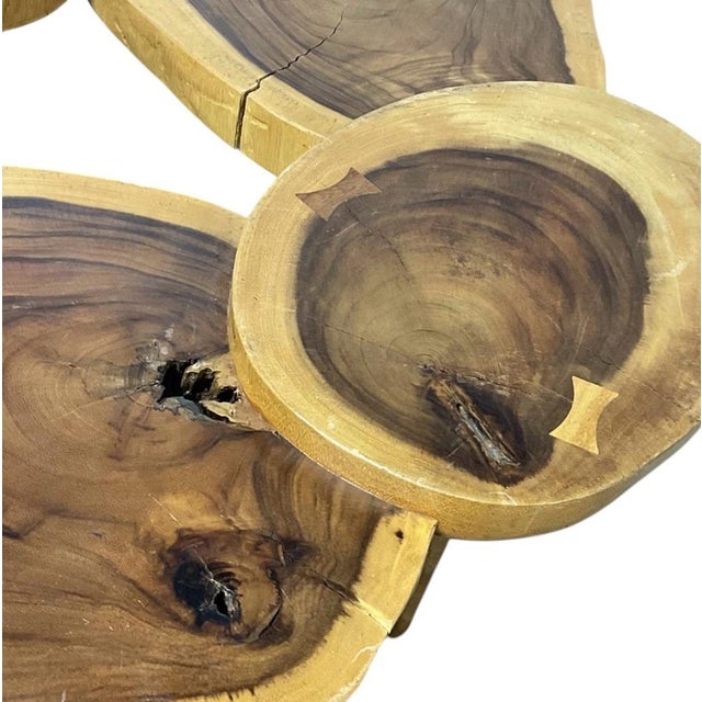 Early 21st Century Organic Live Edge Walnut Slab Coffee Table – Multi-Section Wood W/ Butterfly Inlays For Sale - Image 5 of 9