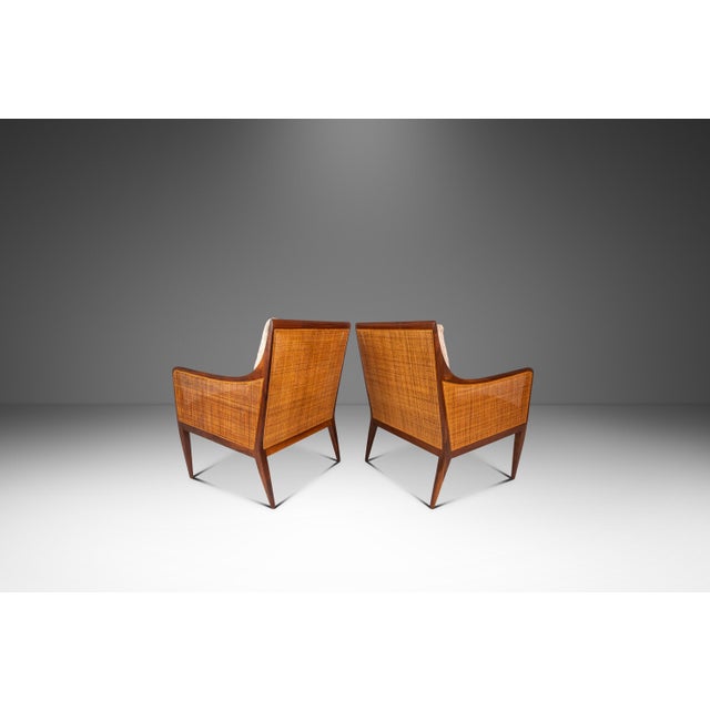 Mid-Century Modern Set of Two (2) Rare Mid-Century Modern Caned Lounge Chairs in Walnut Attributed to Kipp Stewart for Directional, Usa, C. 1950s For Sale - Image 3 of 17