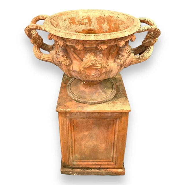 1980s Terra Cotta Model of the WarWick Urn on Pedestal For Sale - Image 4 of 5