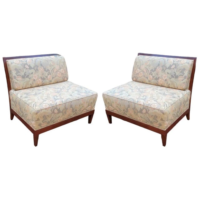 1980s Modern Art Deco Style Mahogany Settees / Large Chair by Baker Furniture - Pair For Sale - Image 5 of 7