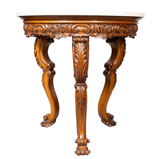 Victorian Oak and Inlaid Marble Center Table For Sale - Image 4 of 8